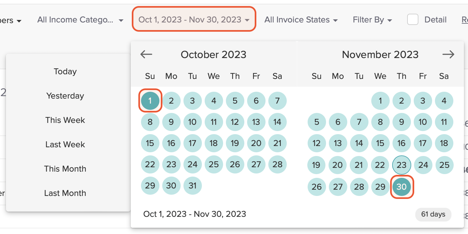 Screenshot of the Jane Sales report page, showing the date range
