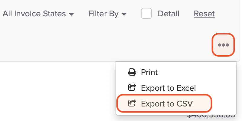 Screenshot of the Jane Sales report page, showing the Export to CSV link